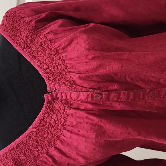 BASIC EDITIONS WOMAN'S DARK RED BUTTON UP BLOUSE 3/4  PUFFY SLEEVES SIZE 2X - Picture 5 of 8